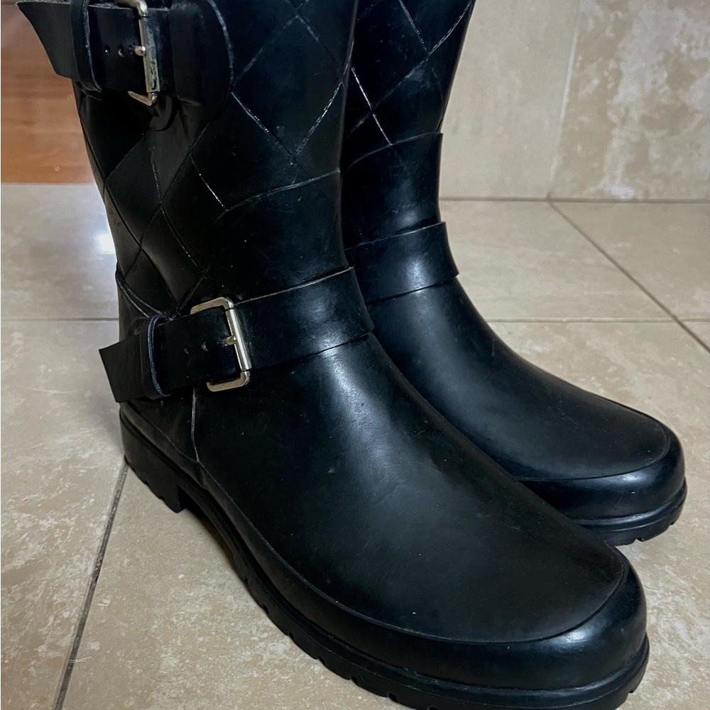 Sperry Womens Falcon Rain Boots Moto Black Rubber Fleece Lined.